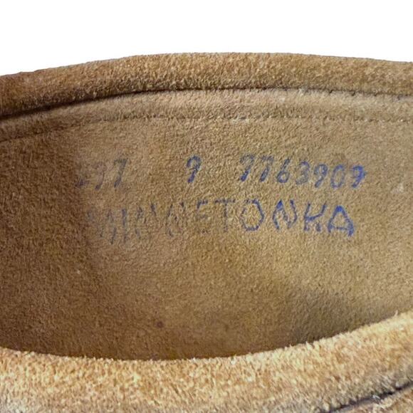 Minnetonka Moccasins Womens Tan Brown Suede Western Ankle Fringe Zip Back Size 9 - Picture 8 of 11